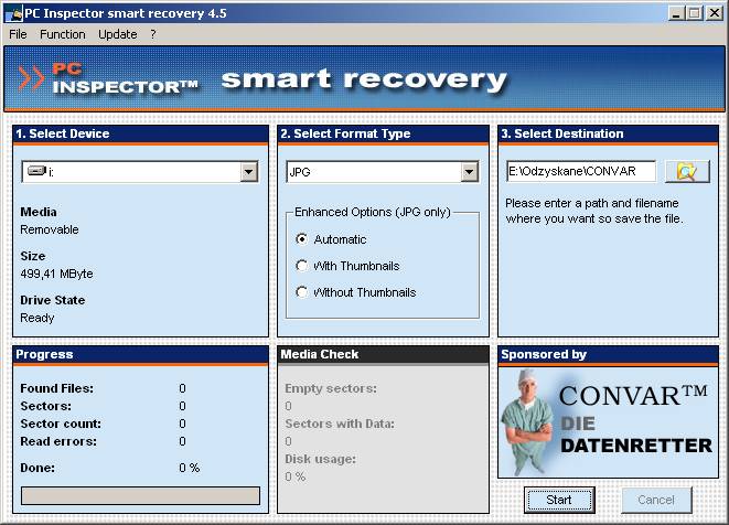 Okno główne programu PC Inspector Smart Recovery